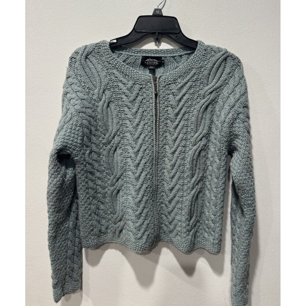 Icelandic Design Cable Knit Full Zip-Up Nordic Cardigan Blue Women’s Sz. Small